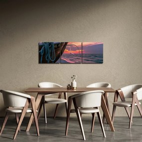 Tablou -Barcă la mal (cu ceas) (90x30 cm)