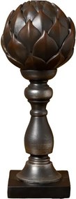 Sfeșnic din rășină cu glob decorativ în formă de anghinare sculptată, auriu-argintiu, finisaj patinat negru, 33.5×13 cm, „Artichoke"