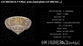 Plafoniera XXL cristal Bohemia, L15 505/64/3; F 4 floor, arms