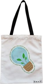 Sacosa de Panza pentru Cumparaturi, Geanta Tote, model Think Green, Cu fermoar, 38x34.5 cm, Alba, BEKZ®