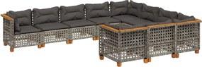 vidaXL Set mobilier de grădină cu perne, 10 piese, gri, poliratan
