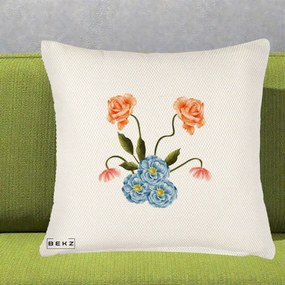 Perna Decorativa Trandafiri si Bujori Acuarela, 40x40 cm, Crem Reliefat, Husa Detasabila, Perna Inclusa, BEKZ®