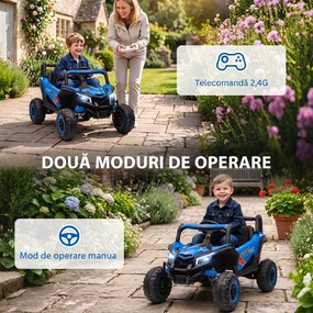 AIYAPLAY Mașină Electrică UTV pentru Copii 12V cu Centură, Telecomandă, Suspensii, USB, 3-7 km/h, 3-5 Ani, Albastru | Aosom Romania