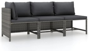 vidaXL Set mobilier de grădină cu perne, 3 piese, gri, poliratan