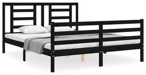 3194715 vidaXL Cadru de pat cu tăblie, negru, 160x200 cm, lemn masiv