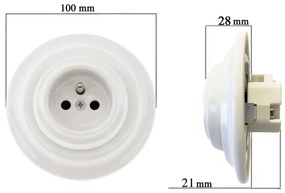 Priză de perete retro din porțelan cu ramă SCHUKO 250V/16A, albă - Bohemia-Design