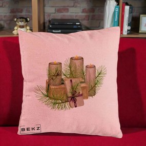 Perna Decorativa Lumanari cu Cadouri Naturale, 40x40 cm, Roz, Husa Detasabila, Perna Inclusa, BEKZ®