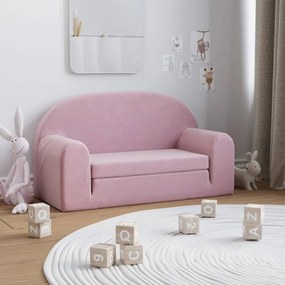 341808 vidaXL Canapea extensibilă de copii cu 2 locuri, roz, pluș moale