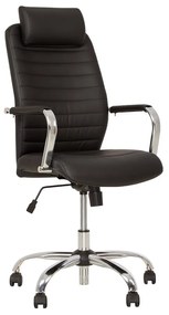 Scaun de birou, cu tetiera reglabila, Bruno HR, piele ecologica, negru