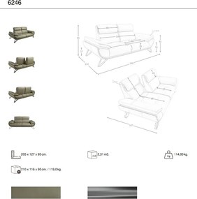 Canapea 2 locuri, tapitata cu piele naturala, spatar rabatabil Verde masliniu