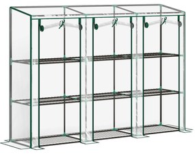 Outsunny Seră de grădină cu rafturi la 3 niveluri, seră de balcon cu 3 uși rulante cu fermoar, 215 x 46 x 151 cm, verde | Aosom Romania