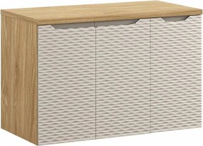 Set dulap baza suspendat 90 cm cu blat si dulap lateral Comad Ocean bej si stejar uleiat