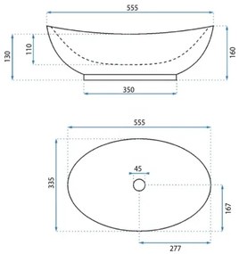 REA-U6801 - Lavoar KATE pe blat, 33,5 x 55,5 cm, ceramică, alb lucios