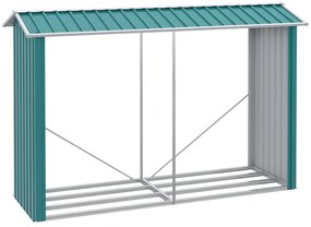 Outsunny Magazie de Depozitare a Buștenilor, Casă pentru Lemne de Foc din Otel Galvanizat cu Podea Înălțată, 240x86x160 cm, Verde | Aosom Romania