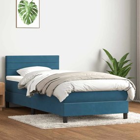 vidaXL Pat box spring cu saltea, albastru închis, 80x220 cm, catifea