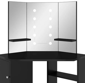 Masa de toaleta de colt, cu LED, negru, 111x54x141,5 cm Negru