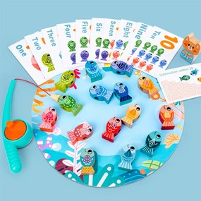 Jucărie magnetică din lemn pentru pescuit, pentru învățarea numerelor