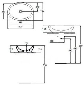 Lavoar pe blat Ideal Standard Strada 60 cm negru mat