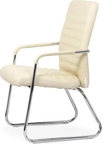 Scaun vizitator crem OFF 833 din piele ecologică și cadru cromat cu brațe