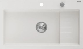Mexen Omar chiuvetă de bucătărie din granit cu 1 cuvă 800 x 480 mm, alb, sifon cromat - 6520801005-20
