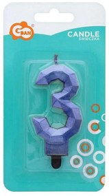 Numere Diamond Metallic Lumânare albastră cu numărul 3, lumânare pentru tort