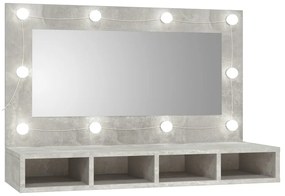 808895 vidaXL Dulap cu oglindă și LED, gri beton, 90x31,5x62 cm