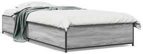 845114 vidaXL Cadru de pat, gri sonoma, 90x200 cm, lemn prelucrat și metal