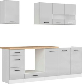Set bucatarie JUNONA LINE, gri deschis/alb, PAL, 220 cm, cu blat steja