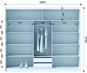 Dulap cu oglindă SABRINA 250x215 cm alb