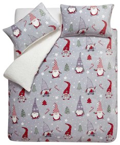 Lenjerie de pat gri din micropluș/cocolino pentru pat dublu, extinsă 230x220 cm Festive Gnomes – Catherine Lansfield