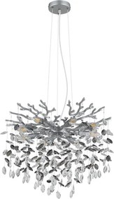 Lustra suspendata metal argintiu mat, cristale de sticla QUEENA