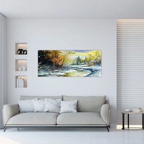 Tablou - Râu de iarnă, pictură în ulei (120x50 cm)