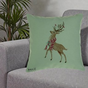 Perna Decorativa Renita cu Fular si Luminite, 40x40 cm, Verde, Husa Detasabila, Perna Inclusa, BEKZ®