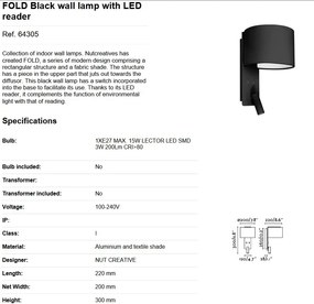 Aplica moderna cu reader LED FOLD Black 64305
