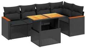 3273064 vidaXL Set mobilier de grădină cu perne, 6 piese, negru, poliratan