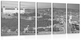 Tablou 5-piese seara în Bratislava în design alb-negru