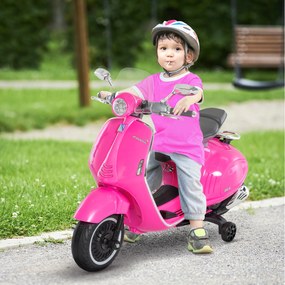 HOMCOM Motocicleta Jucarie cu Licenta Oficiala Vespa, Motocicleta pentru Copii 3+ Ani din PP si Otel, 2 Roti Suplimentare, 108x49x75cm Roz | Aosom RO