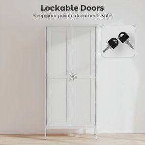 HOMCOM Dulap pentru Birou în Oțel cu 3 Rafturi Reglabile cu Serratură și 2 Chei, 80x40x175 cm, Alb | Aosom Romania
