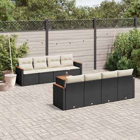 vidaXL Set mobilier de grădină cu perne, 9 piese, negru, poliratan