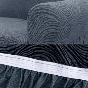 Set huse elastice pentru canapea 3 Locuri si 2 fotolii, cu volanas, model Jacquard Cenusiu in dungi