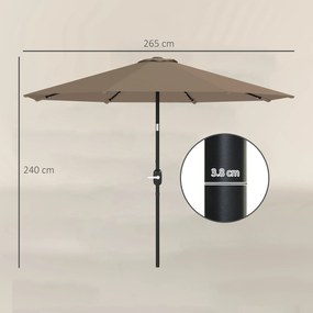 Umbrelă de grădină Ø265 cm cu 32 LED-uri solare, manivelă și tijă din oțel pentru patio terasă Outsunny, kaki | Aosom Romania