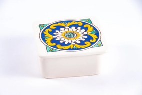 Cutie de depozitare din ceramică decorativă Floare Albă