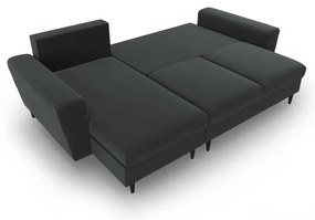 Colțar gri închis extensibil, cu spațiu de depozitare cu tapițerie din catifea Kyoto – Cosmopolitan Design