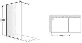 Perete sticla dus Walk In Roca District 100xH200 cm, sticla 8 mm, profil negru mat