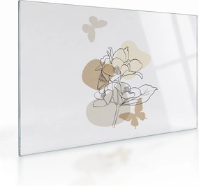 Tablou pe sticlă - Flori bej cu fluture N⁰1 (70x50 cm)