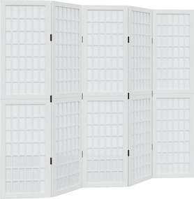 vidaXL Paravan cameră 5 panouri, alb, lemn masiv paulownia