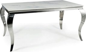 Masa PRINCE, alb cu efect de marmura/crom, ceramica/metal, 150x90x75 c