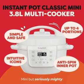 Resigilat: Multicooker Instant Pot Classic Mini 140800801, 800 W, 3,8 l, 7 programe, Butoane „Favorite”, Ecran LCD, Otel inoxidabil, Alb