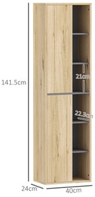 HOMCOM Coloană de Baie de Perete Dulap de Baie cu Compartimente Deschise și 2 Uși 40x24x141,5 cm Natural | Aosom Romania