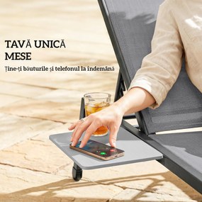 Outsunny Set 2 Șezlonguri Reglabile în 5 Poziții cu Măsuță Laterală și 2 Roți, din Metal și Poliester, Gri | Aosom Romania